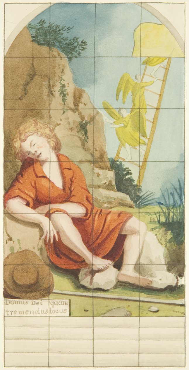 Stained glass window at east end of the south aisle of Bristol Cathedral showing Jacob