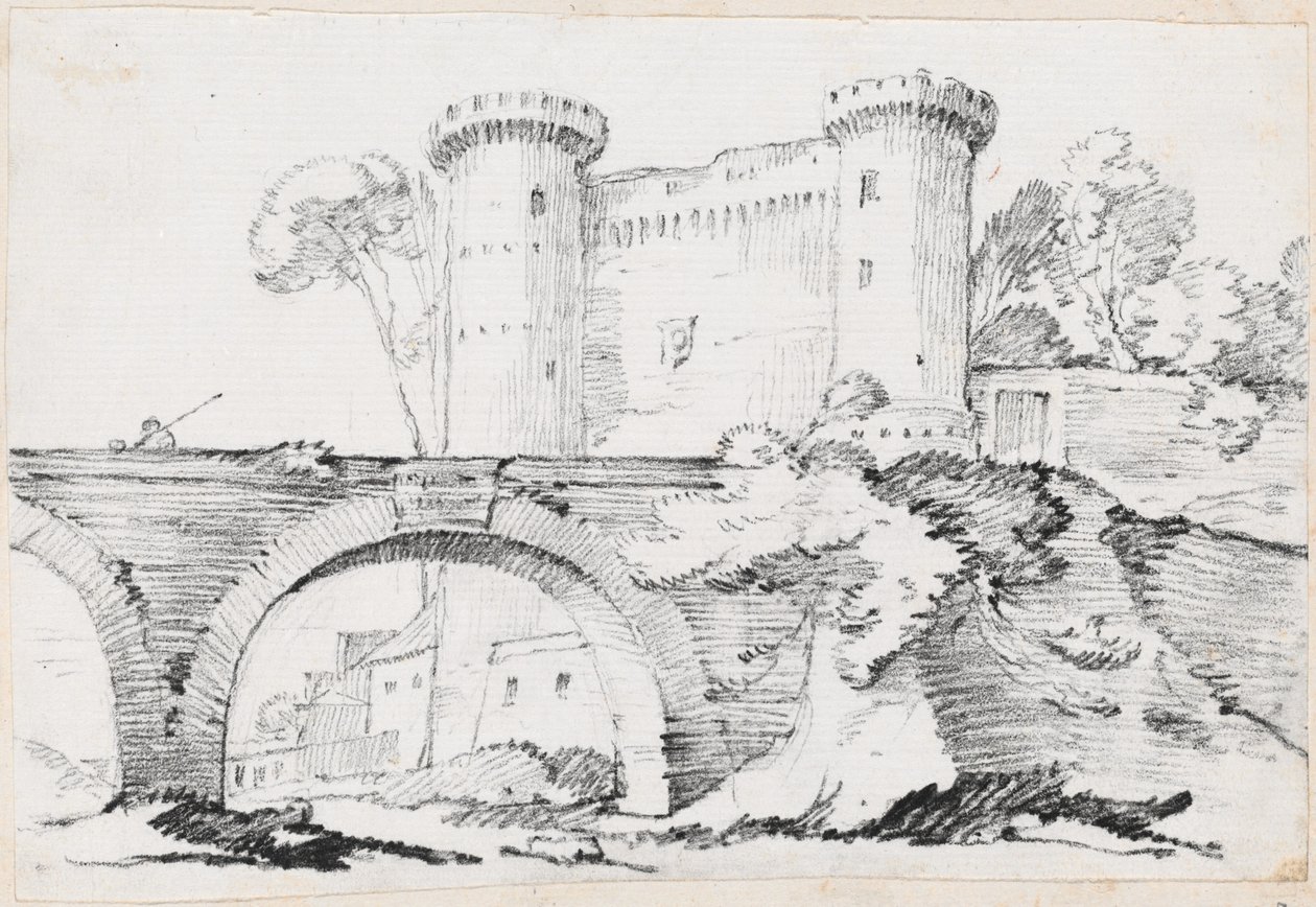 A Stone Bridge and the Fortified Entrance to a Town by Joseph Marie Vien