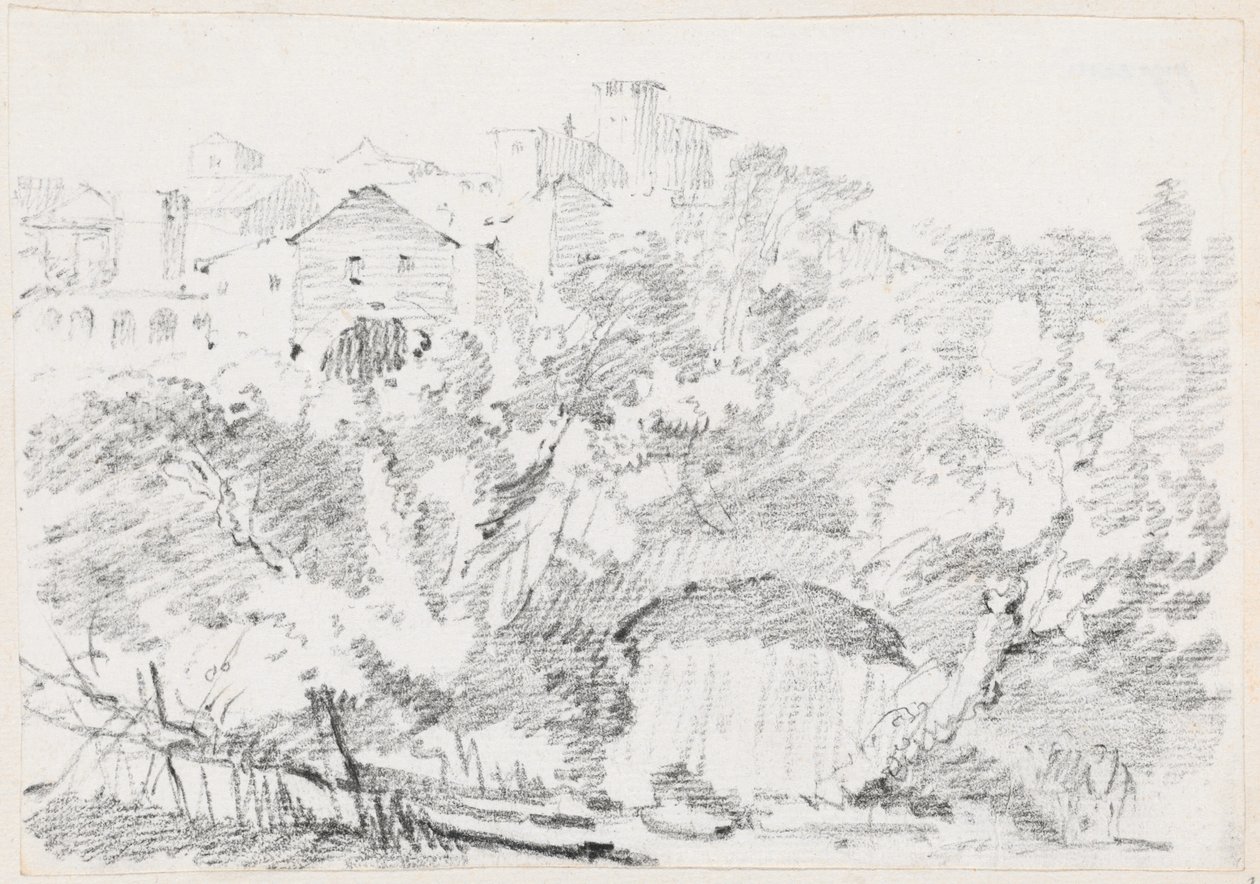 A Waterfall near a Hilltown in Italy by Joseph Marie Vien