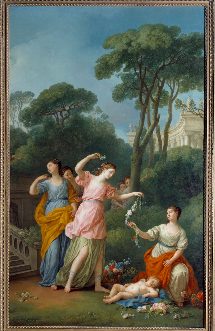 Young Greek Women Parting Flowers by Joseph Marie, the Elder Vien