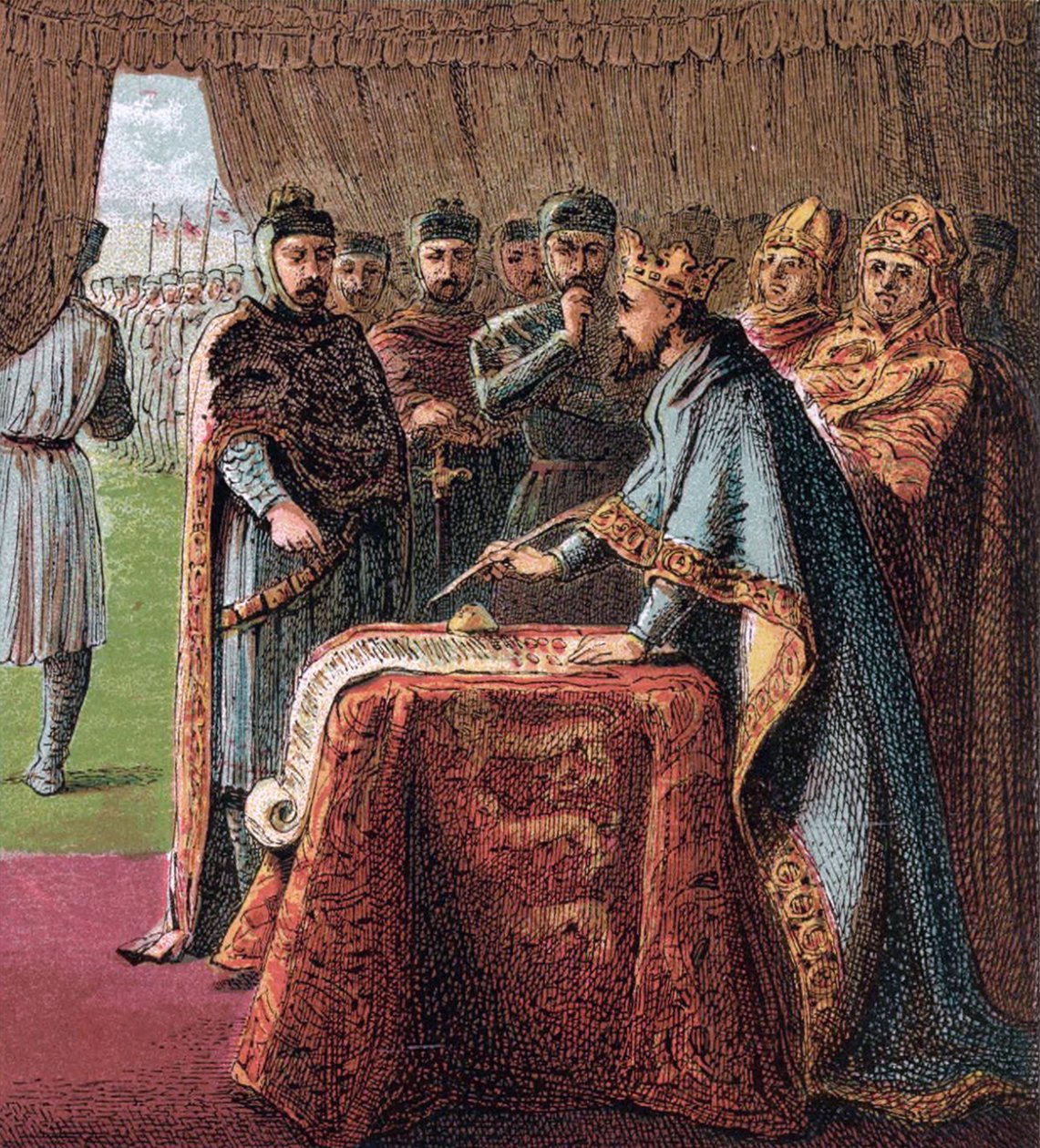 King John of England signs the Magna Carta, from Pictures of English History, 1868 by Joseph Martin Kronheim