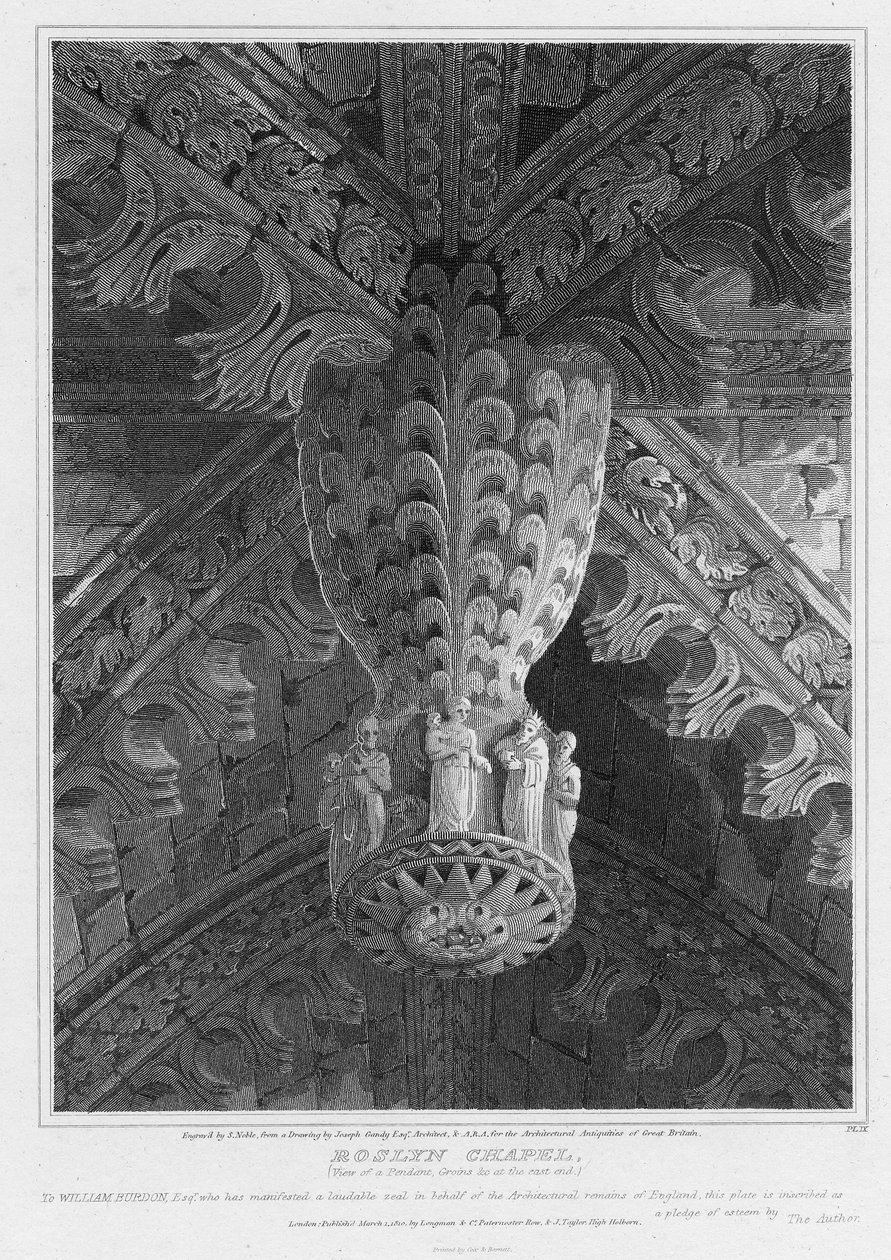 Roslyn Chapel, View of a Pendant and Groins at the East End by Joseph Michael Gandy