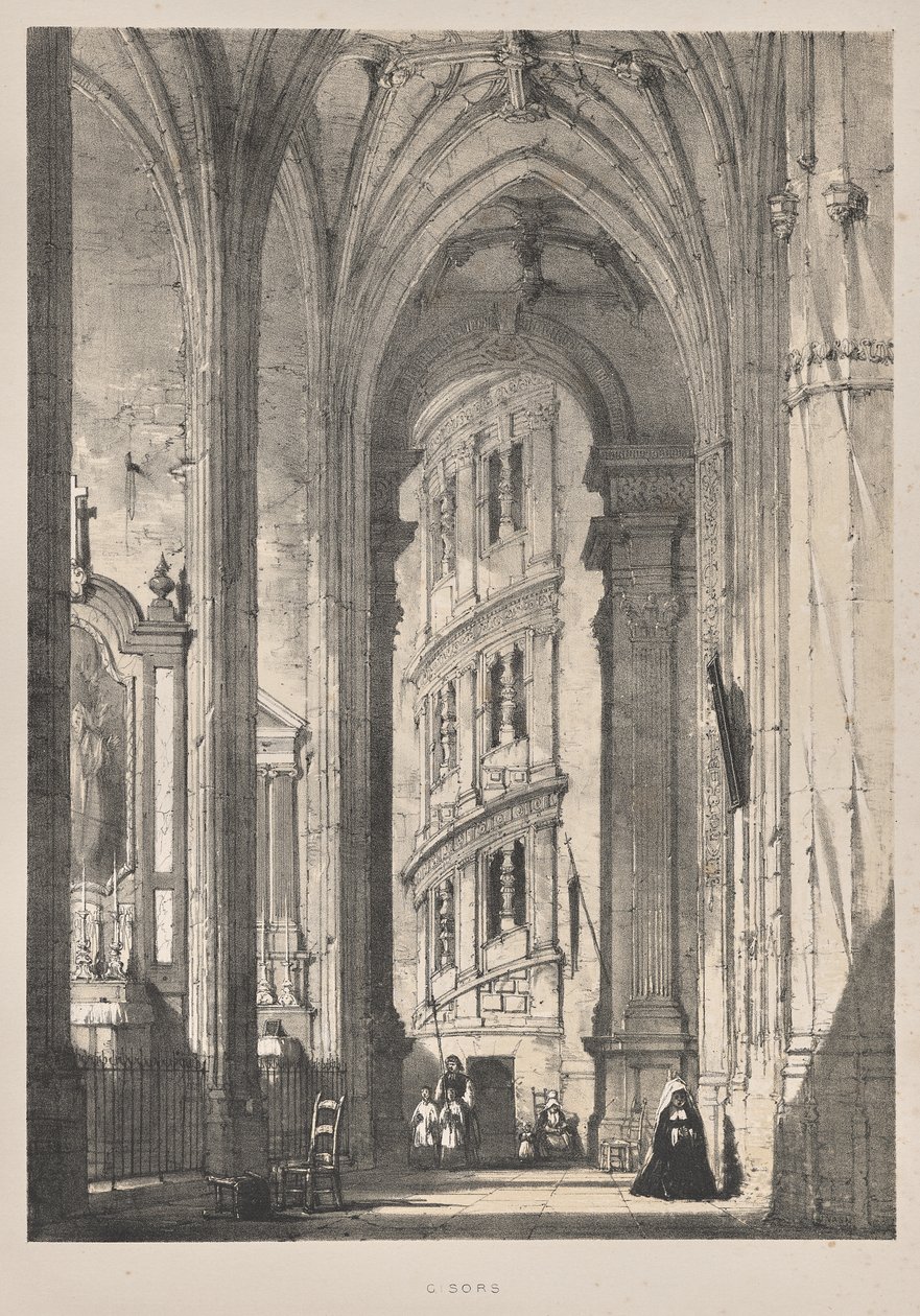 Architecture of the Middle Ages: Church of St. Gisors, Interior by Joseph Nash
