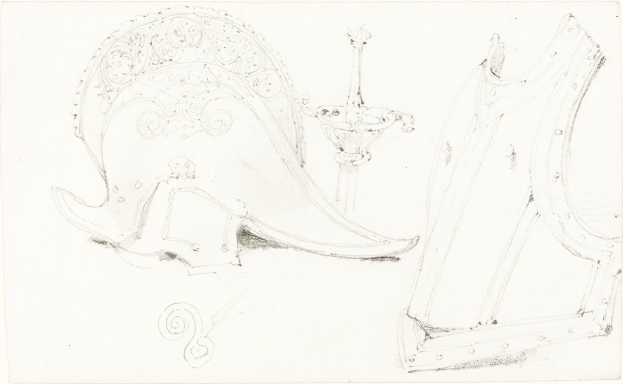 Study of a Helmet, Breastplate, and Rapier by Joseph Nash