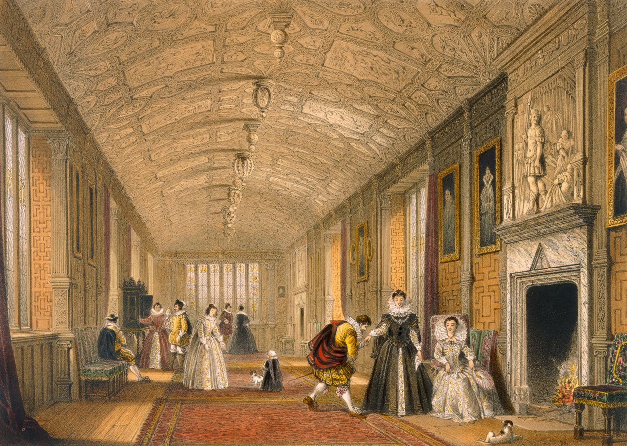 The Long Gallery at Lanhydrock, Cornwall by Joseph Nash