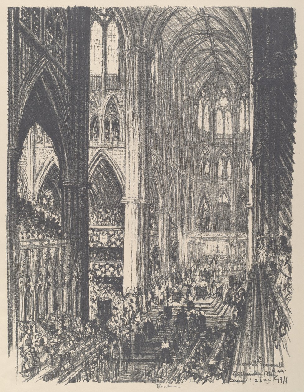 Coronation of King George V and Queen Mary in Westminster Abbey by Joseph Pennell