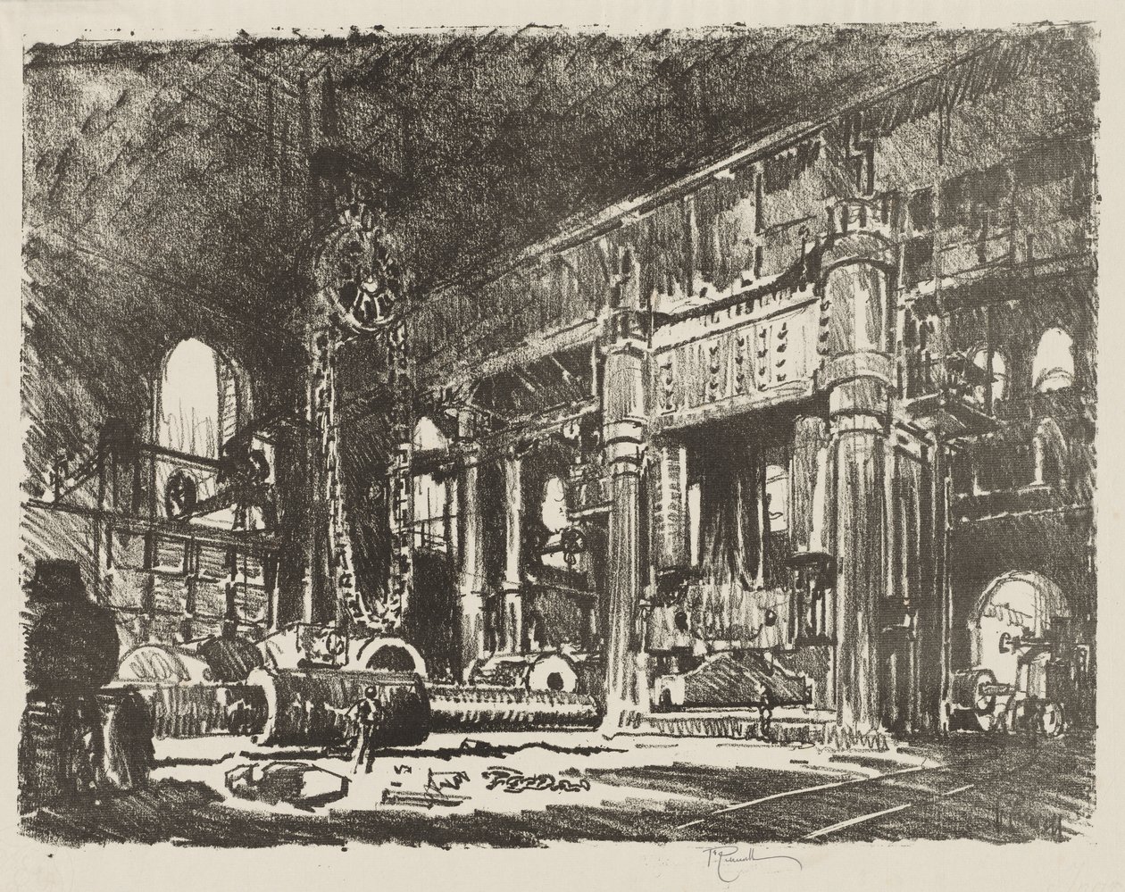English War Work: The Gun Forge by Joseph Pennell