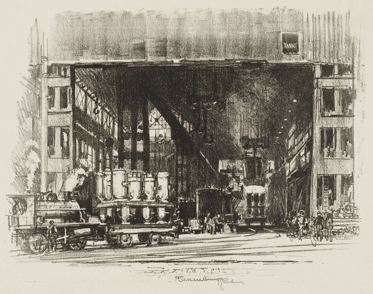 English War Work: The Urns, Casting Big Shells by Joseph Pennell