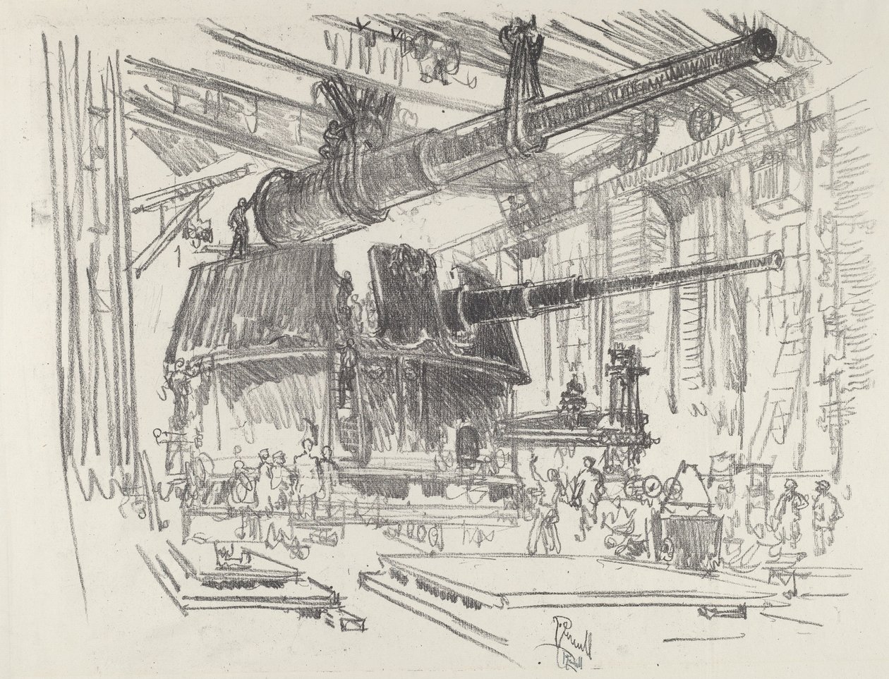 Fitting Guns in Turrets by Joseph Pennell