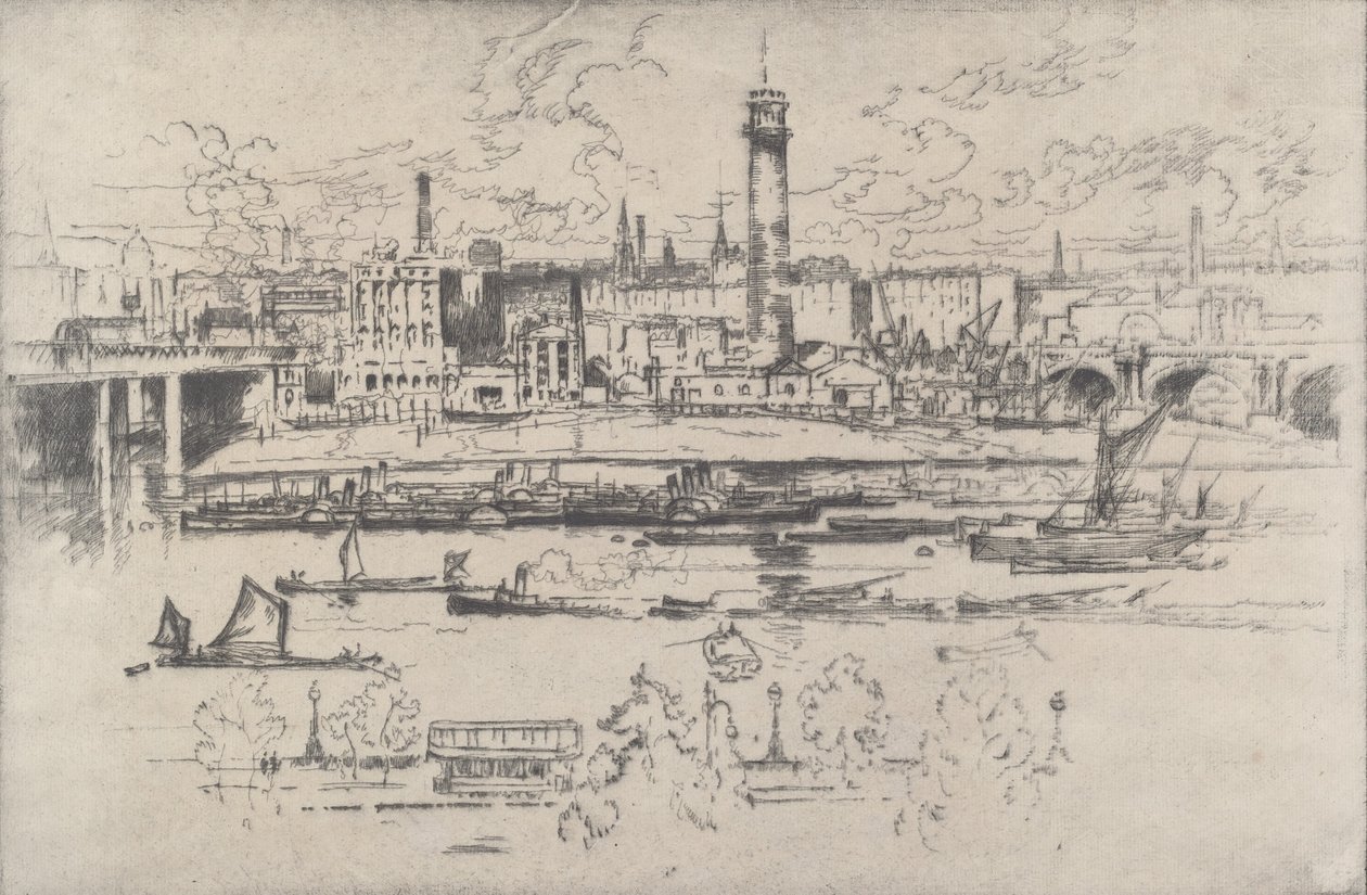 Shot Tower Between the Bridges, 1910 by Joseph Pennell