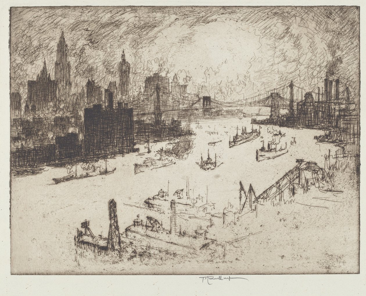 Sunset, from Williamsburg Bridge by Joseph Pennell