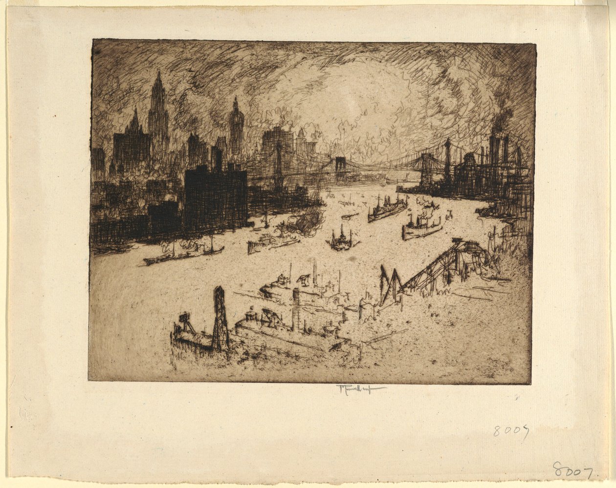 Sunset from Williamsburg Bridge by Joseph Pennell