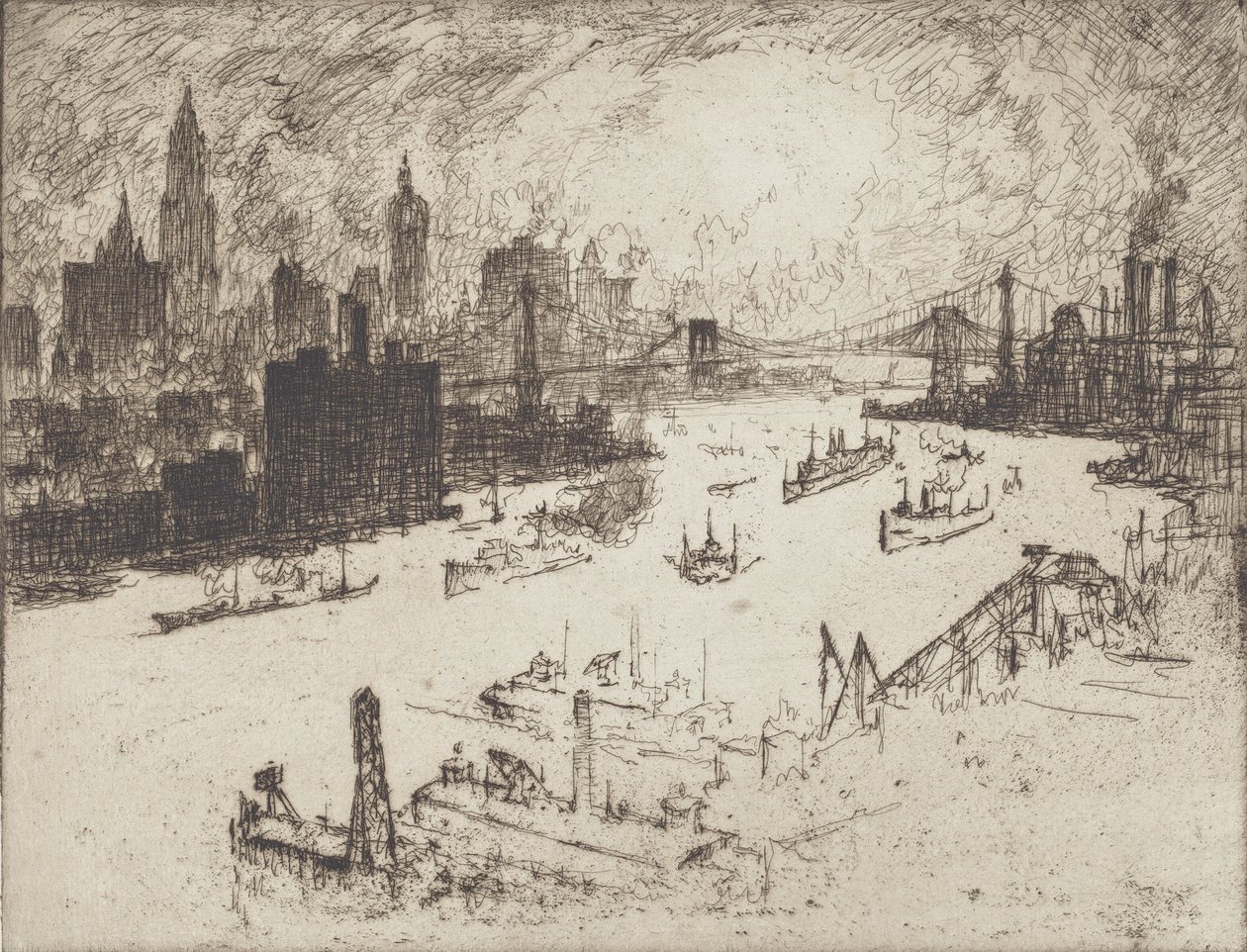 Sunset, from Williamsburg Bridge, 1915 by Joseph Pennell