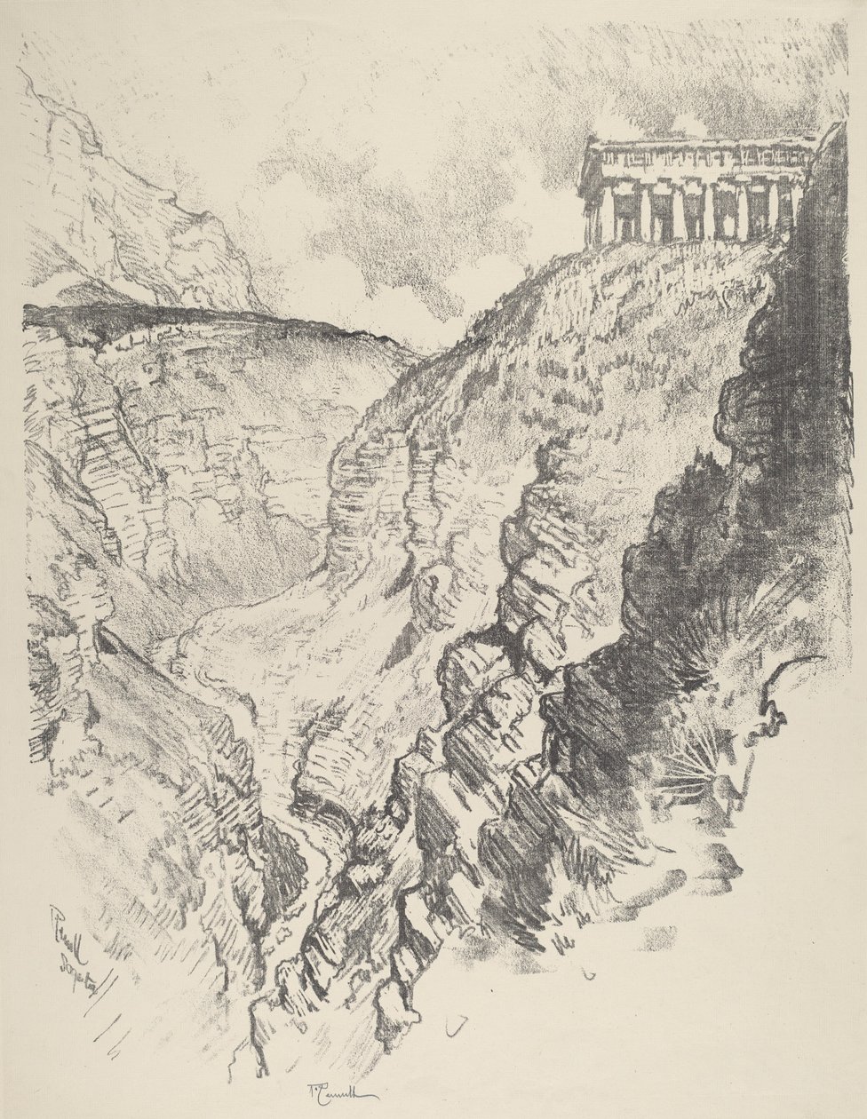 Temple over the Canon, Segesta by Joseph Pennell