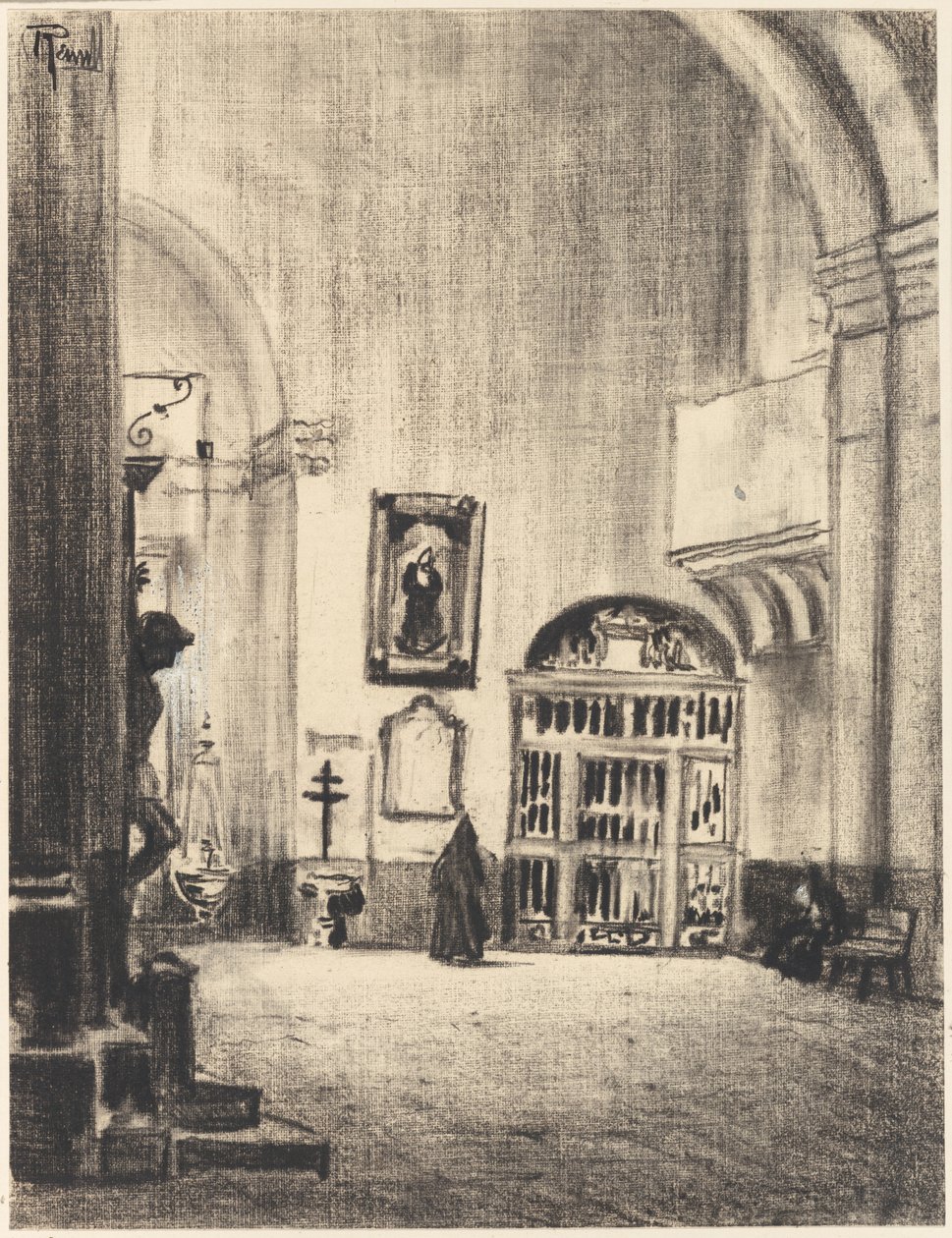 The Baptismal Font of Cervantes, Santa Maria la Mayor, Alcalá by Joseph Pennell