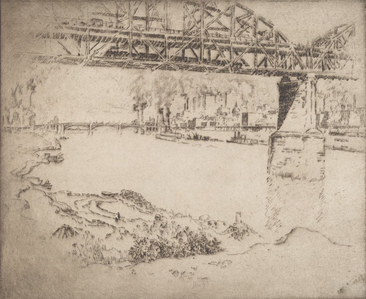 The City Bridge, St. Louis by Joseph Pennell