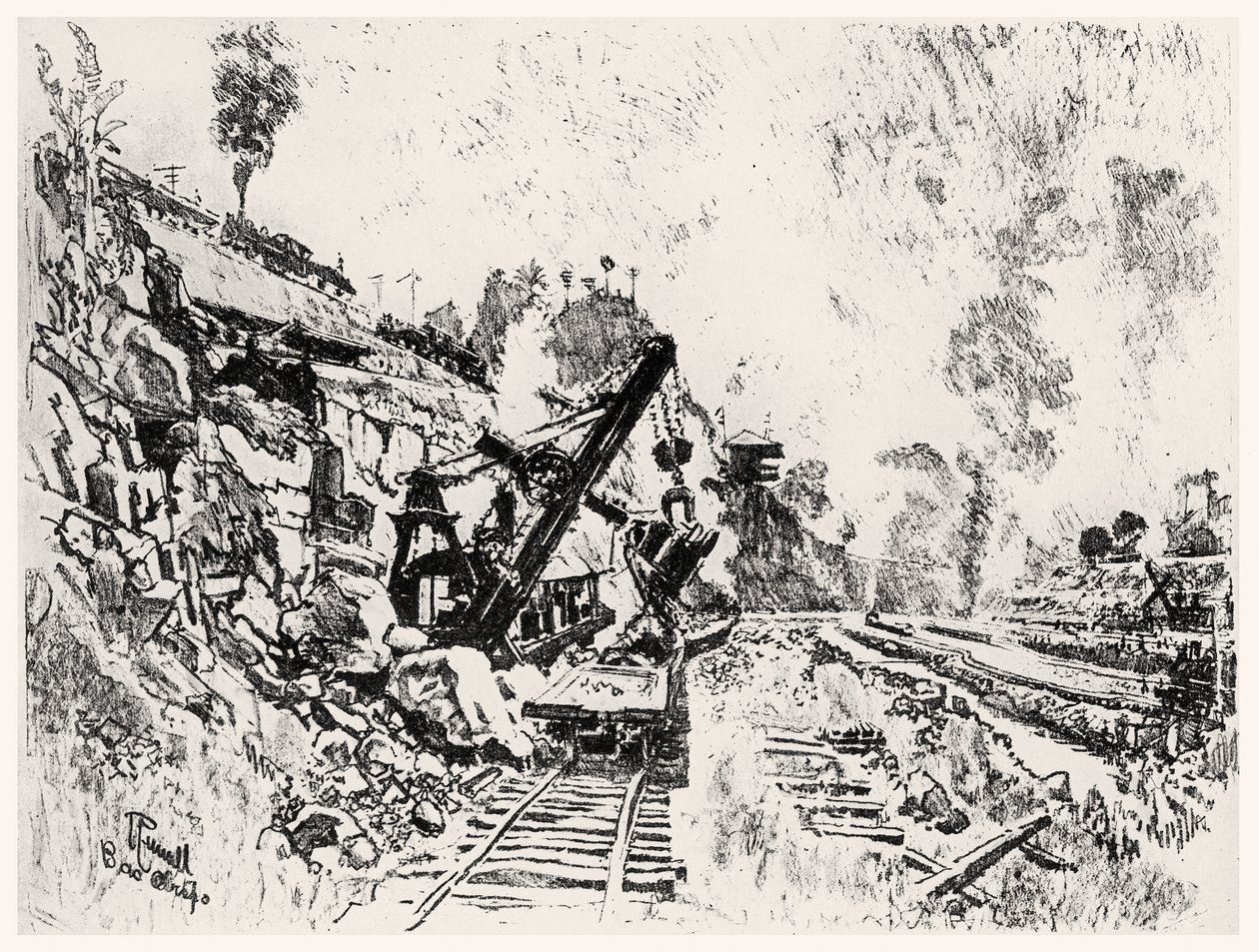 The Cut at Bas Obispo, plate XI from The Panama Canal by Joseph Pennell by Joseph Pennell