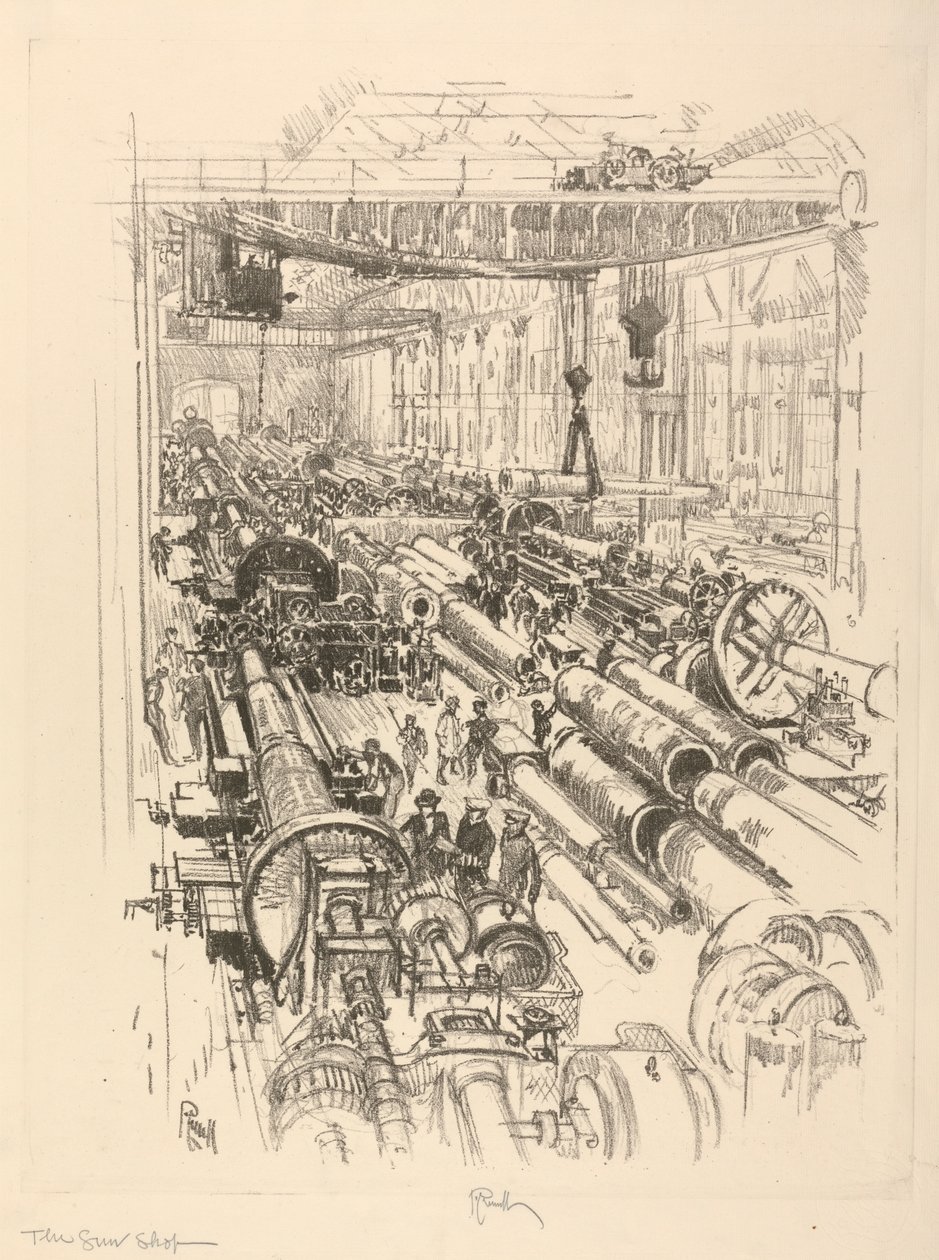 The English War Series: W. 441. The Gun Shop by Joseph Pennell