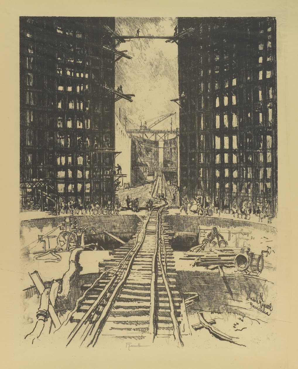 The Gates of Pedro Miguel Lock by Joseph Pennell