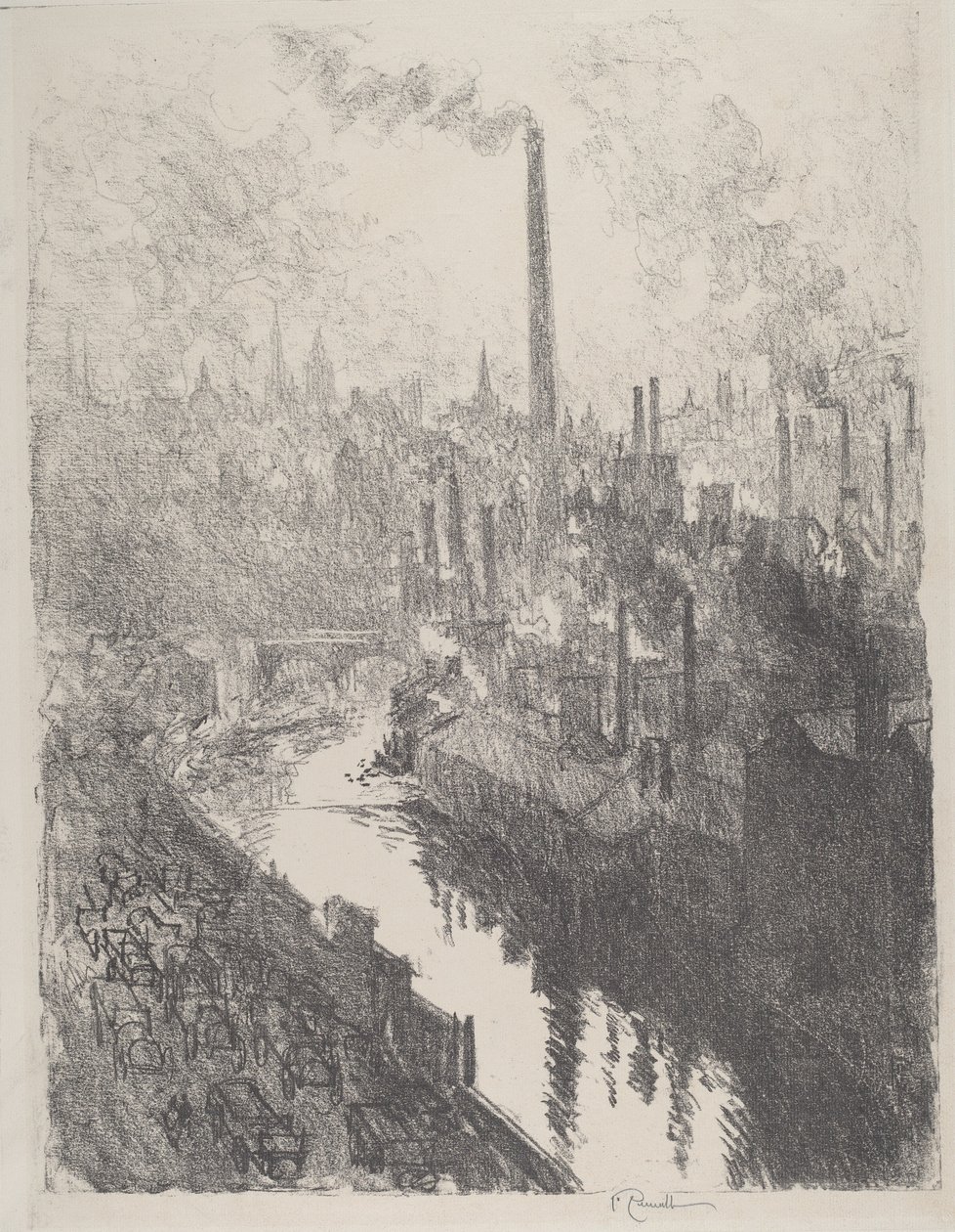 The Great Chimney, the Motor Park, 1916 by Joseph Pennell