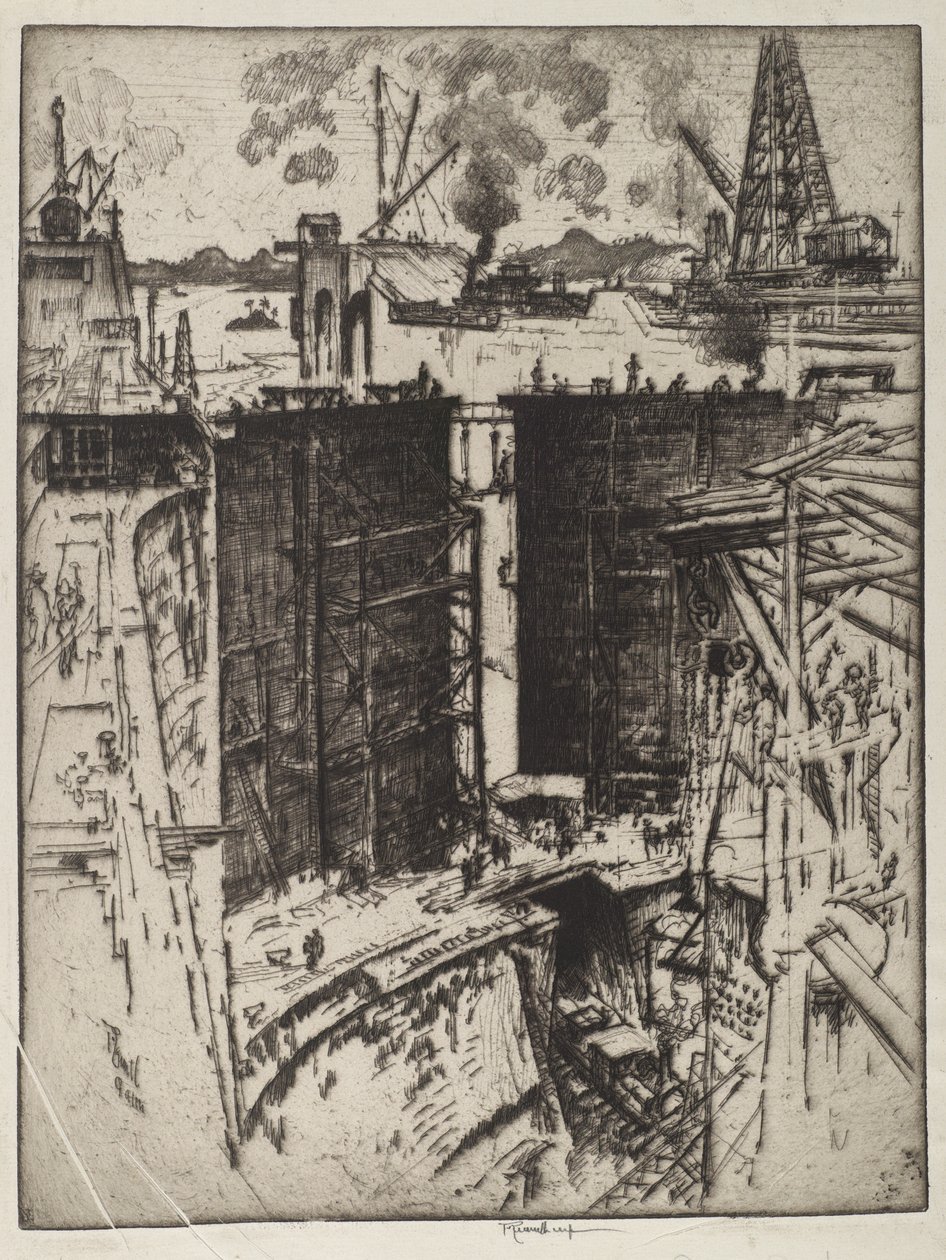 The Guard Gate, Gatun Lock, Panama by Joseph Pennell
