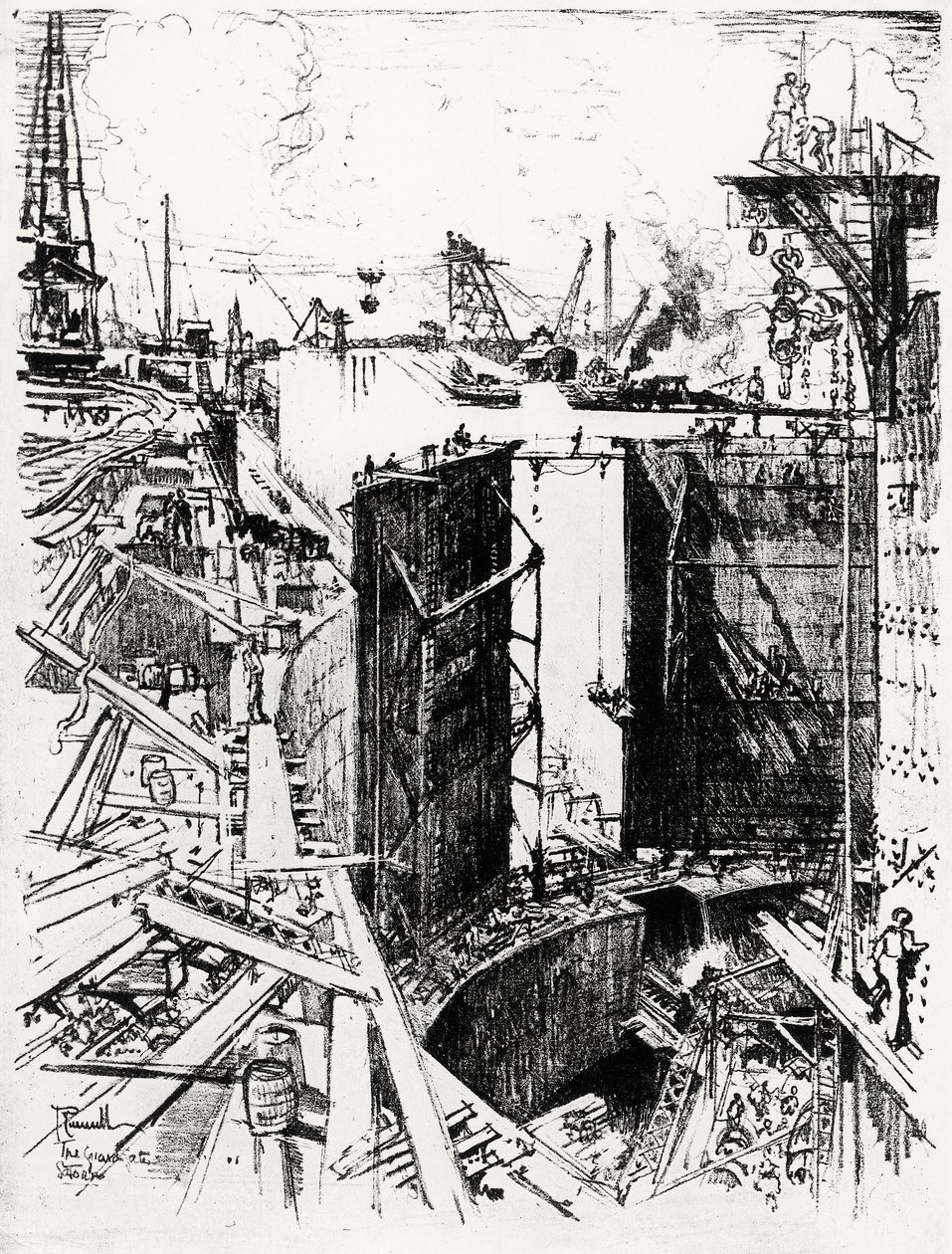 The Guard Gate at Gatun, Plate V from The Panama Canal by Joseph Pennell, 1912 by Joseph Pennell