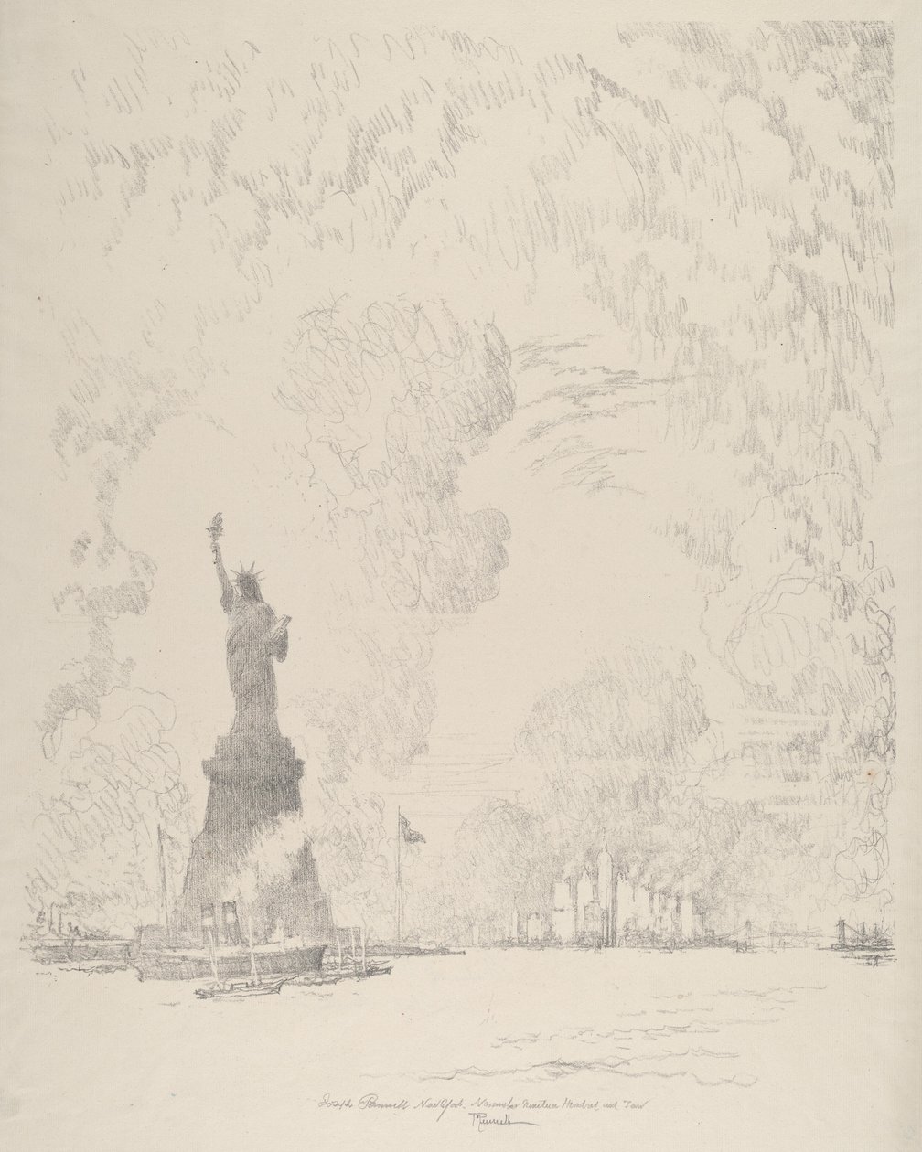 The Statue, New York Bay by Joseph Pennell