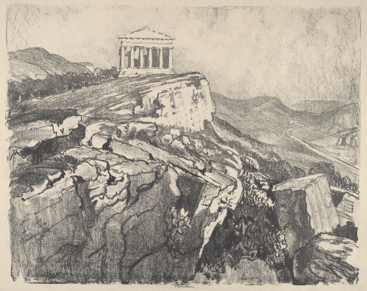 The Temple of Concord on the Wall, Girgenti, 1913 by Joseph Pennell