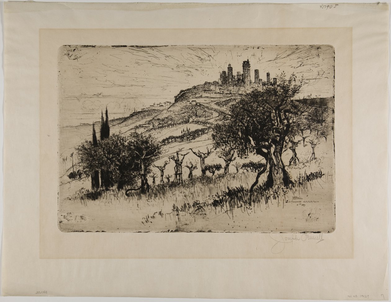 Towers of San Gimignano, Outside the Walls by Joseph Pennell