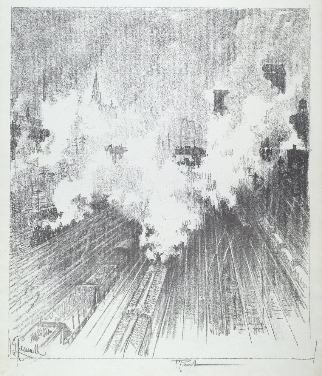 Train Yard, St. Louis, 1919 by Joseph Pennell