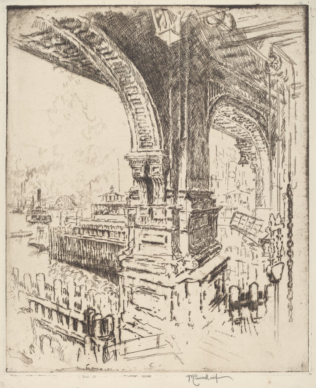 Within the Ferry, Cortlandt Street, New York by Joseph Pennell