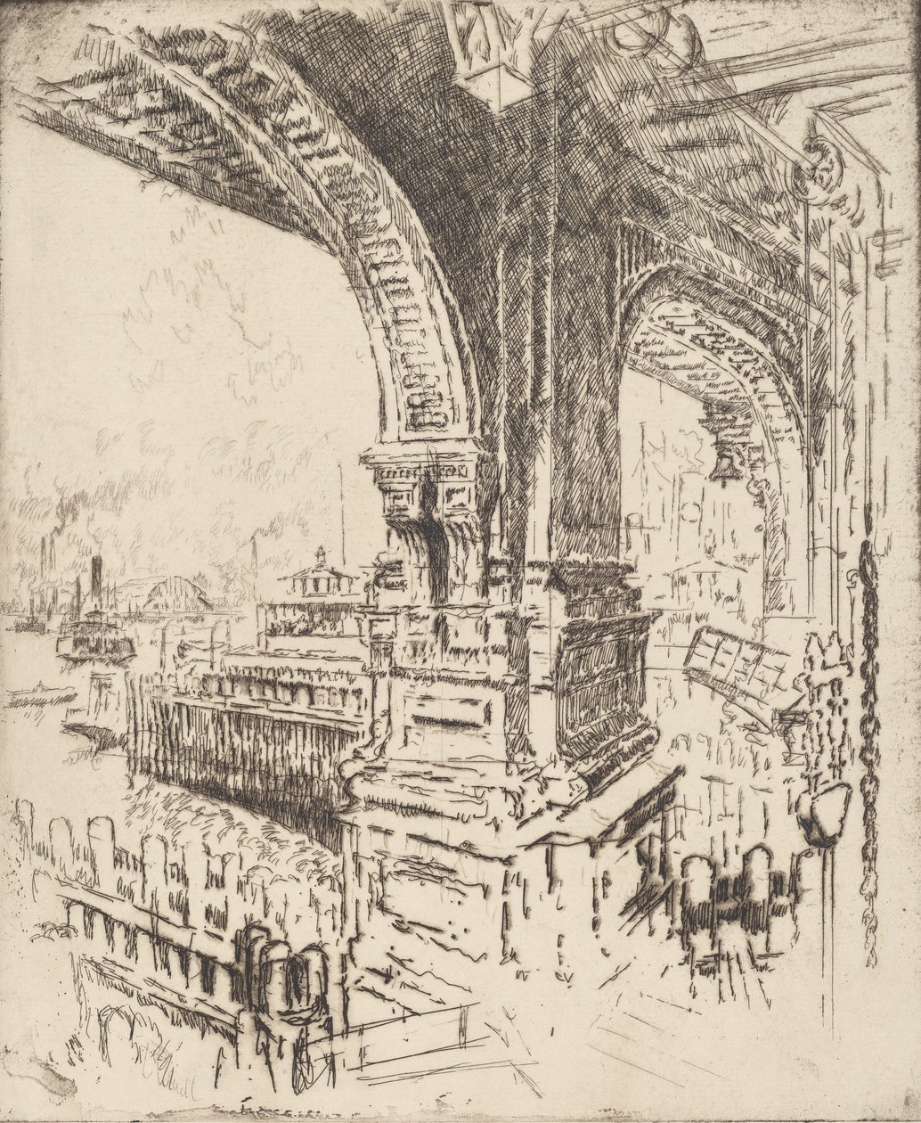 Within the Ferry, Cortlandt Street, New York by Joseph Pennell