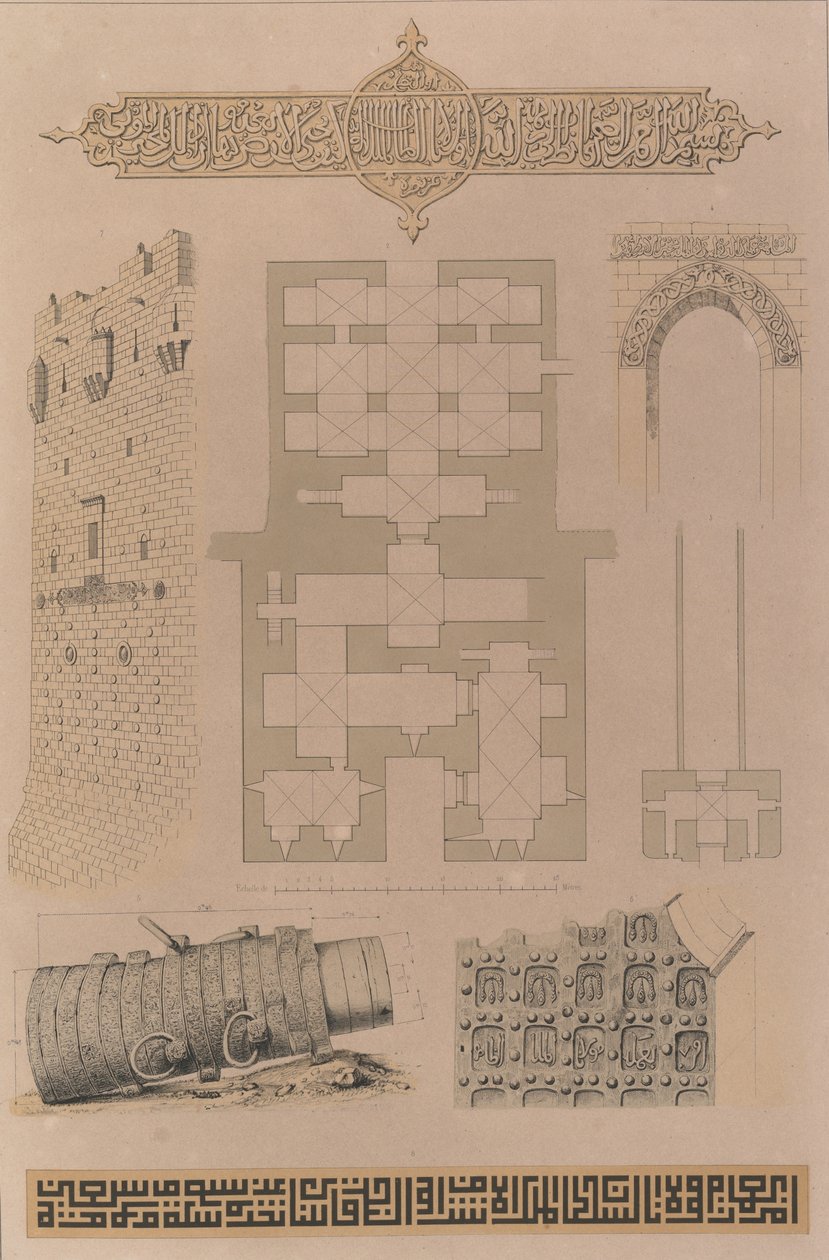 Plan and Details, Château d’Alep by Joseph Philibert Girault De Prangey