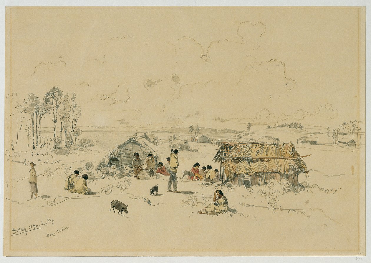 Maori Village on the Mangatawhiri River, Auckland (New Zealand) by Joseph Selleny