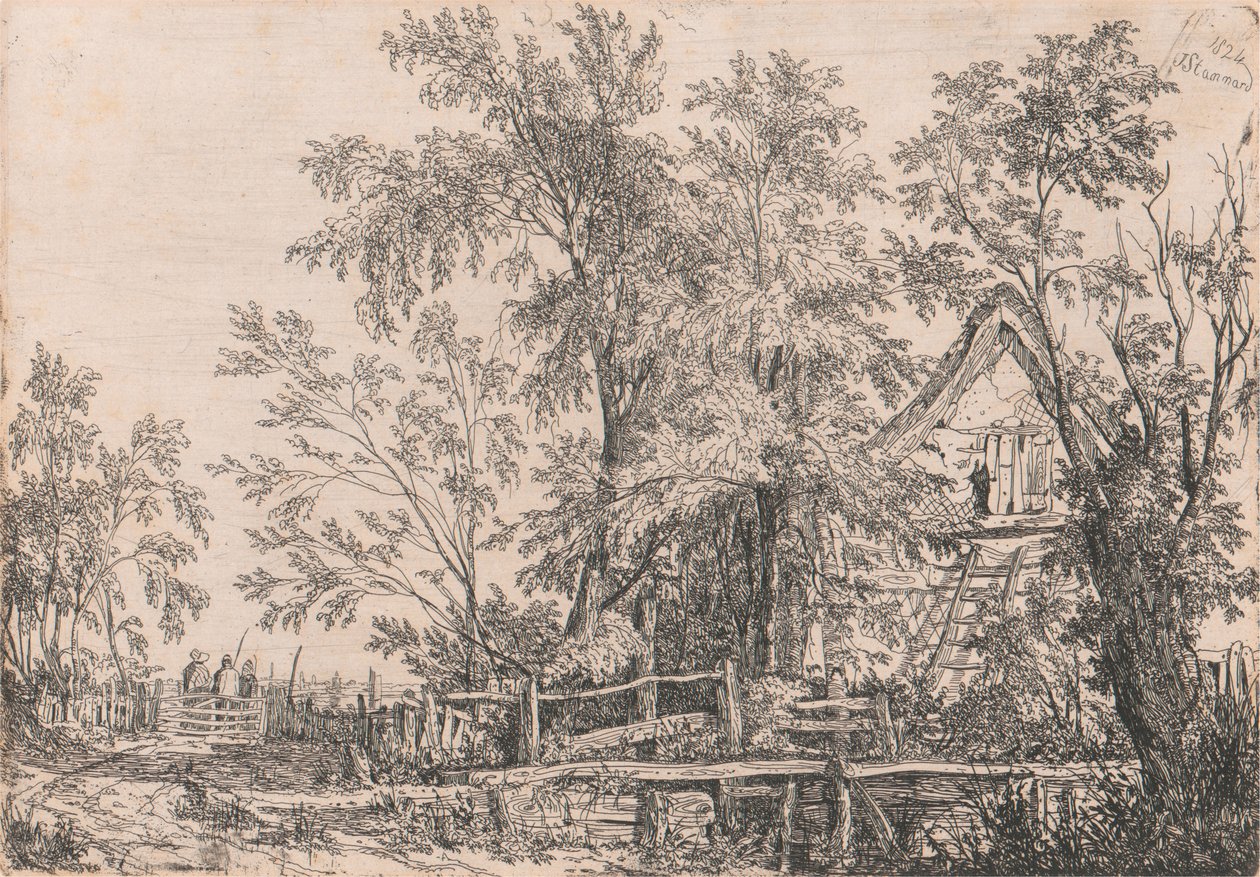 Derelict Cottage in Landscape with Figures by Joseph Stannard
