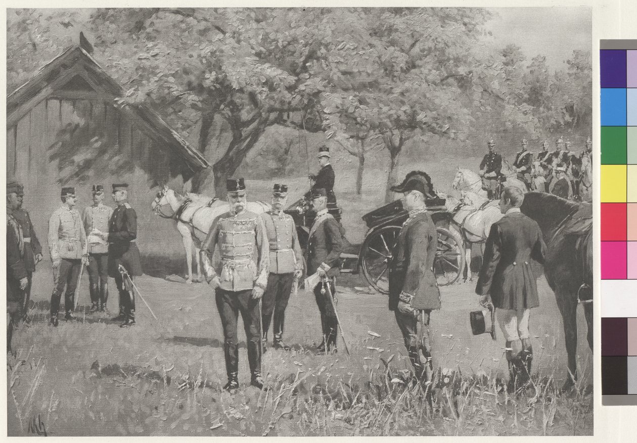 Emperor Franz Joseph I and Emperor Wilhelm II on the Rendezvous Square in Totis by Joseph Walter