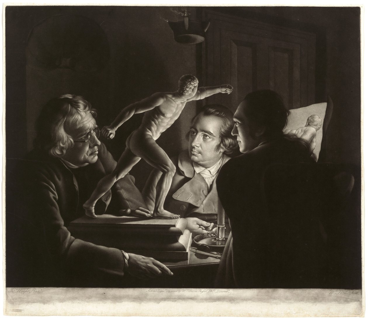 Three Persons Viewing the Gladiator by Candlelight (engraved by William Pether) by Joseph Wright of Derby