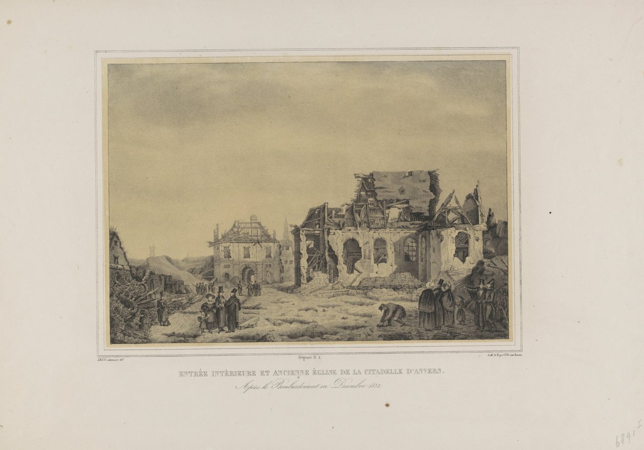 Gate and church in the Citadel of Antwerp, 1832 by Joseph van den Nest