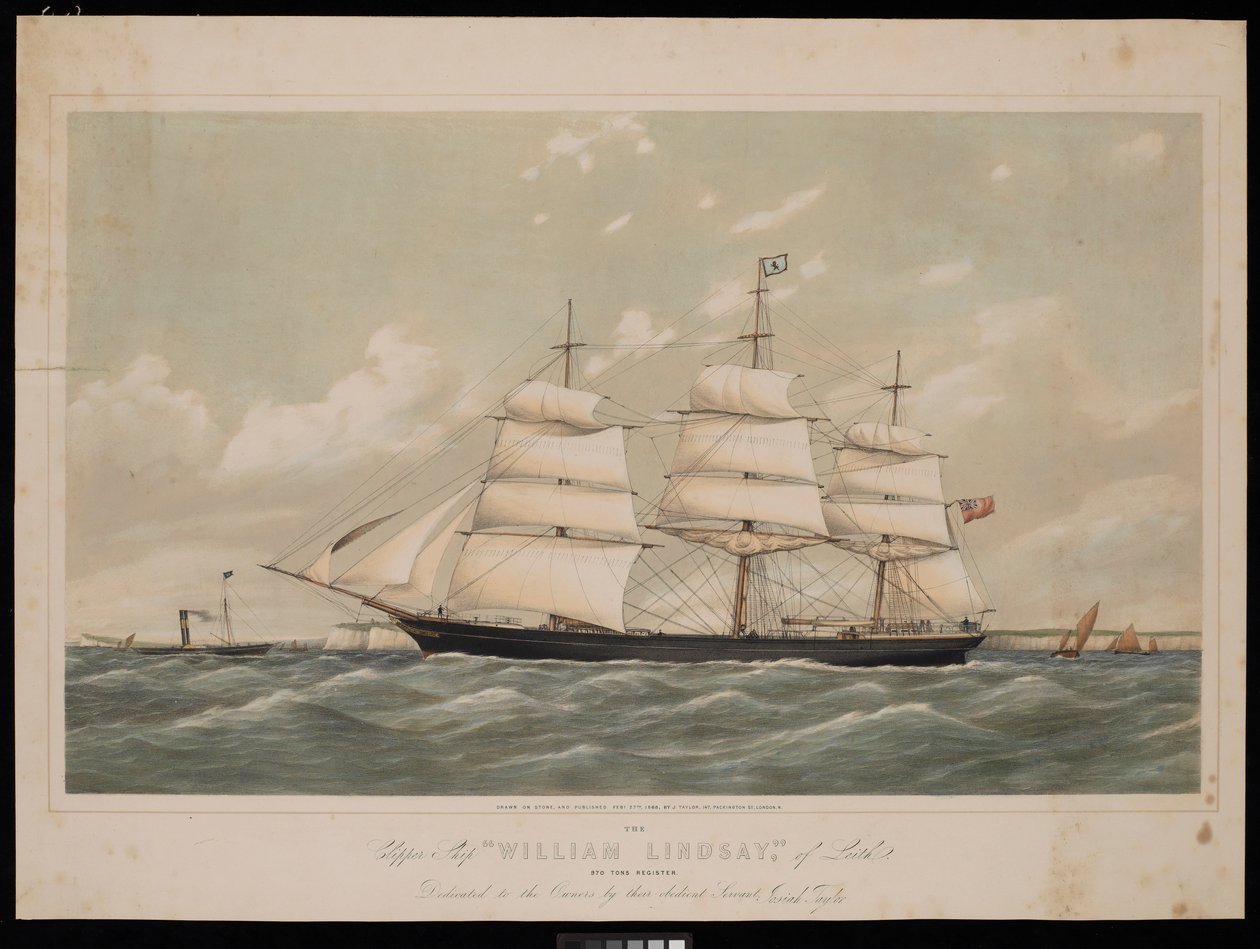 Clipper Ship William Lindsay of Leith 970 Ton Register, 27 February 1868 by Josiah Taylor