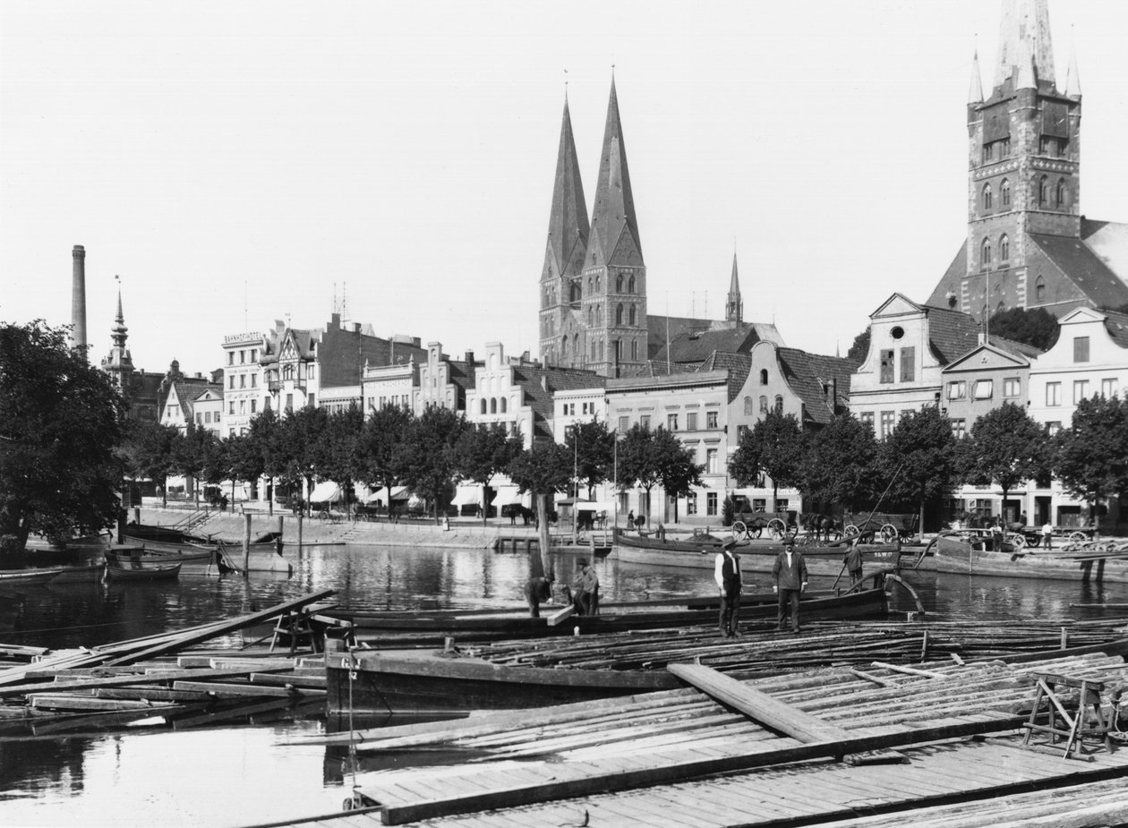 Selling wood on the River Trave, Lubeck, c.1910 by Jousset