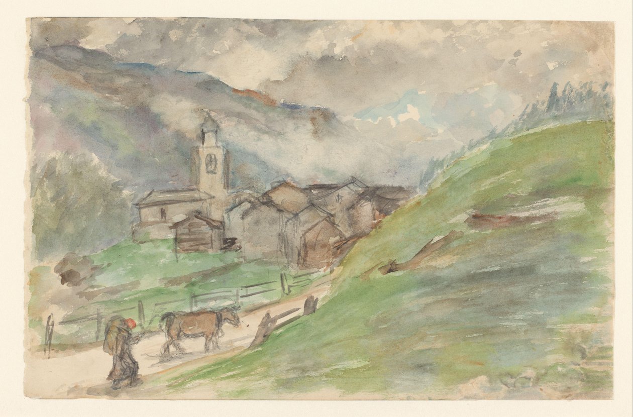 Mountain Village with Church by Jozef Israëls