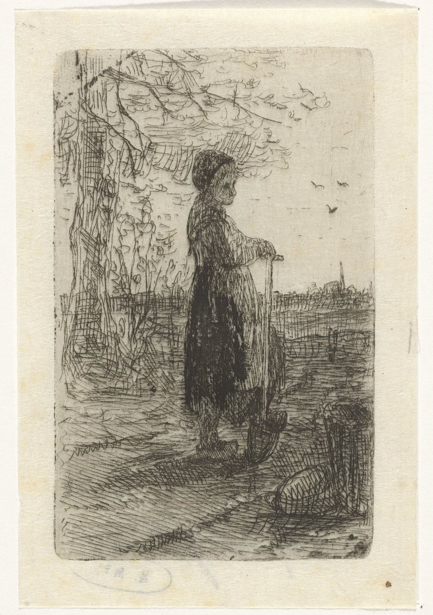 Girl Leaning on a Shovel by Jozef Israëls