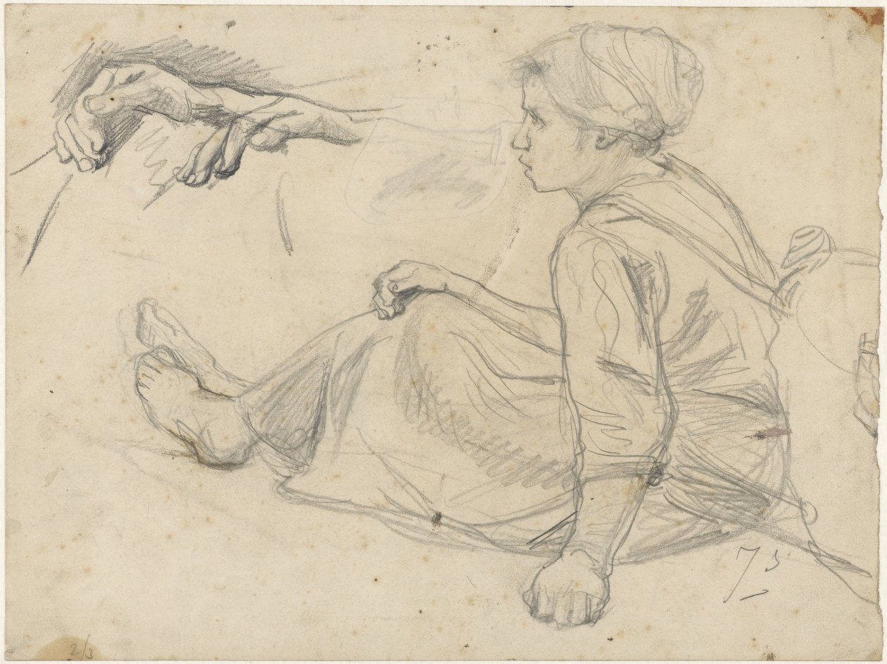 Sketches of a Sitting Fisher Girl by Jozef Israëls