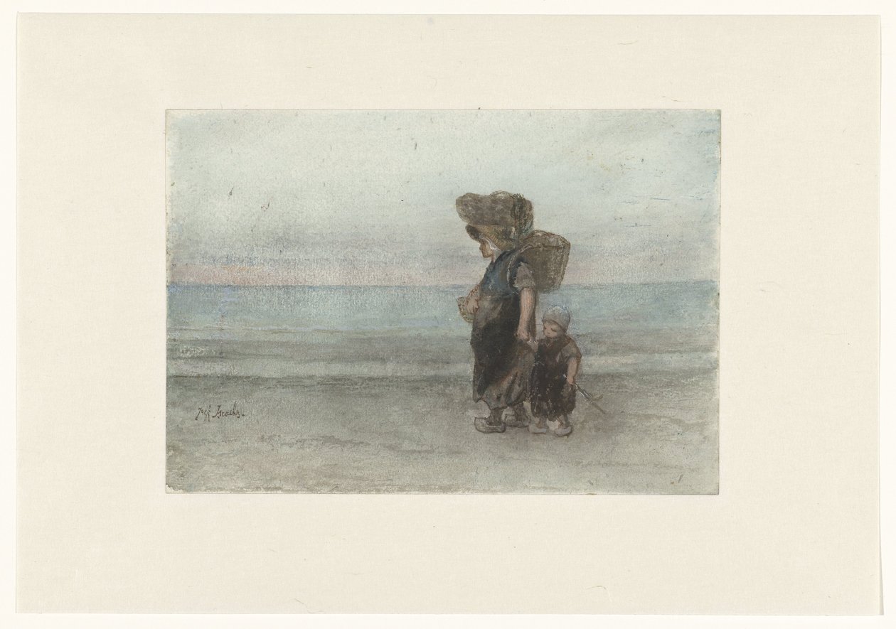 Woman with Child Walking on the Beach by Jozef Israëls