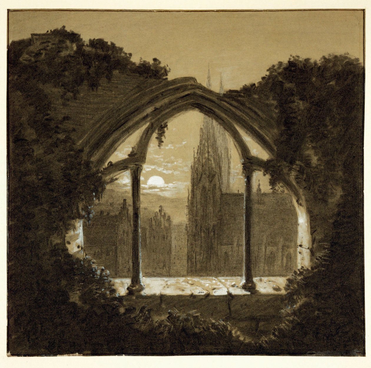 Gothic Cathedral Seen Through Ruins of a Castle by Józef Mehoffer