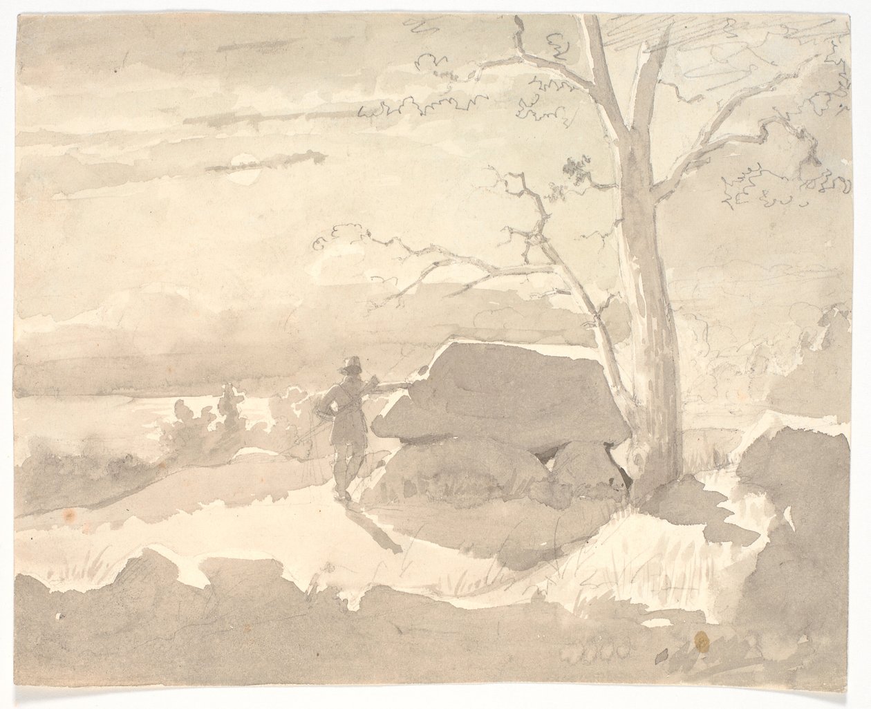 Landscape in Moonlight. A Hunter next to a Dolmen by Jørgen Roed