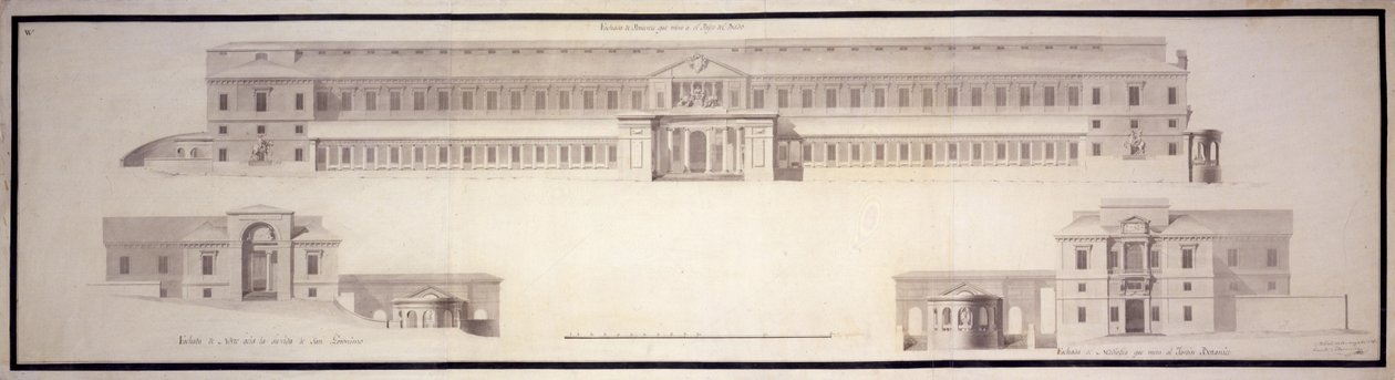 Natural History Cabinet, now Prado Museum. Elevation of the Main and Side Facades by Juan de Villanueva