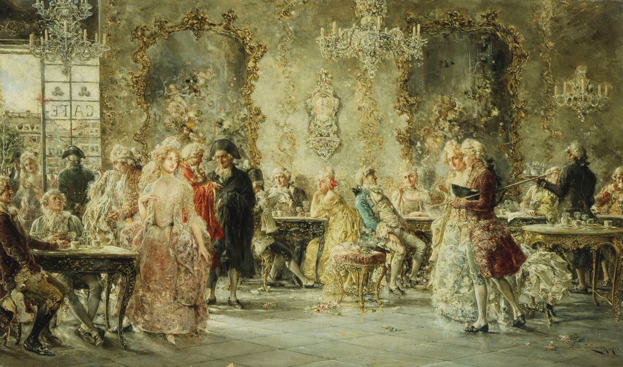 Elegant Figures in a Parisian Cafe by Juan Pablo Salinas Tervel