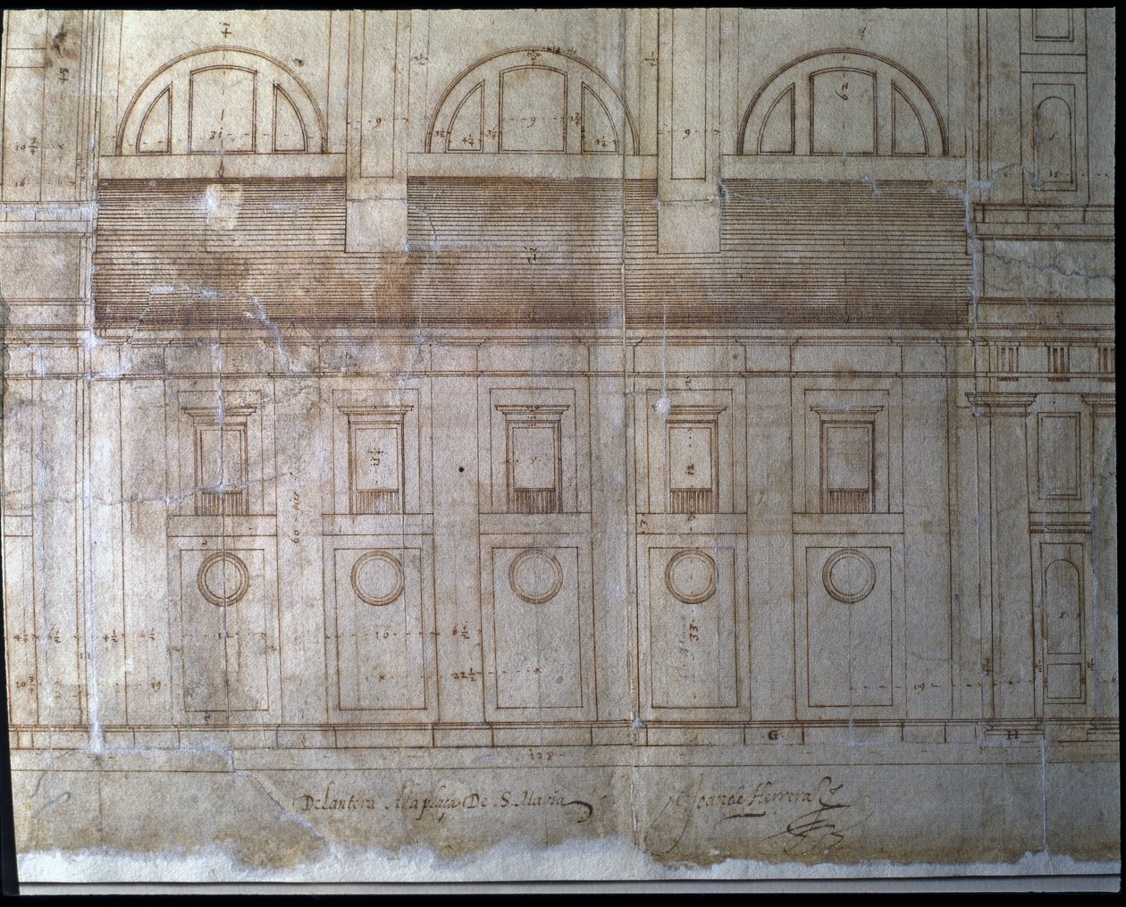 Exterior Elevation Detail of the Façade of the Cathedral of Valladolid in Santa María Square by Juan de Herrera