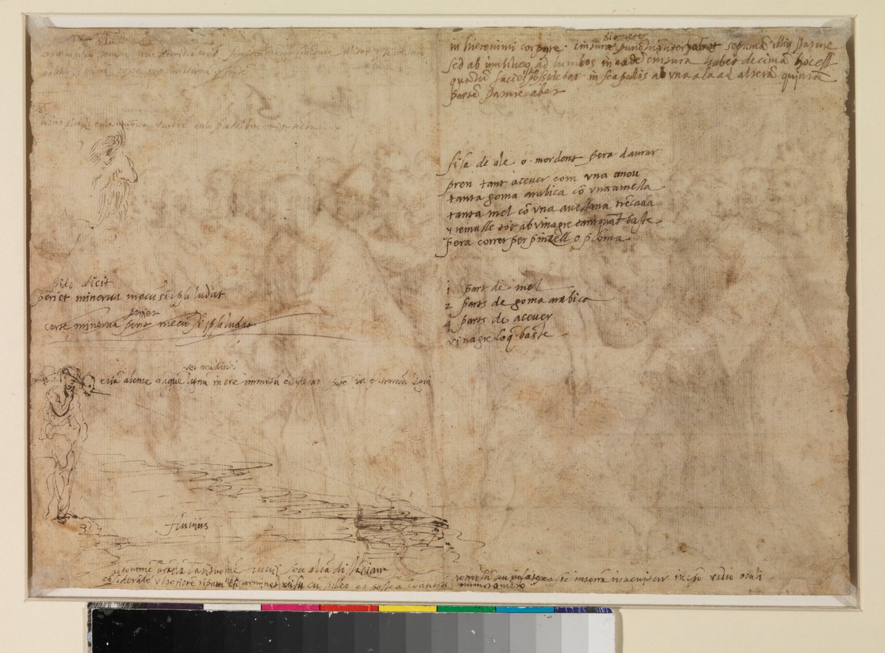 Sketches of a man standing at a river